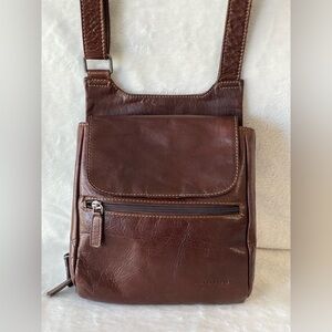 Jack Georges Voyager Hand Stained Buffalo Leather Slim Crossbody Brown